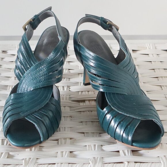 Amazon.com | XYD Women Comfy Mid Low Heel Sandals Open Round  Teal Green Slingback Heels Strappy Peep Toe Kitten Heel Sandals Summer Shoes 6